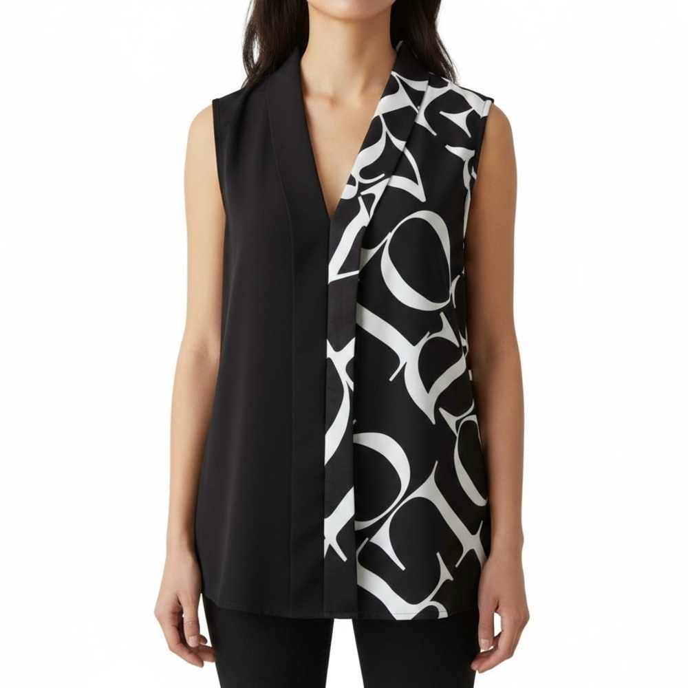 Shawl Collar Sleeveless Blouse